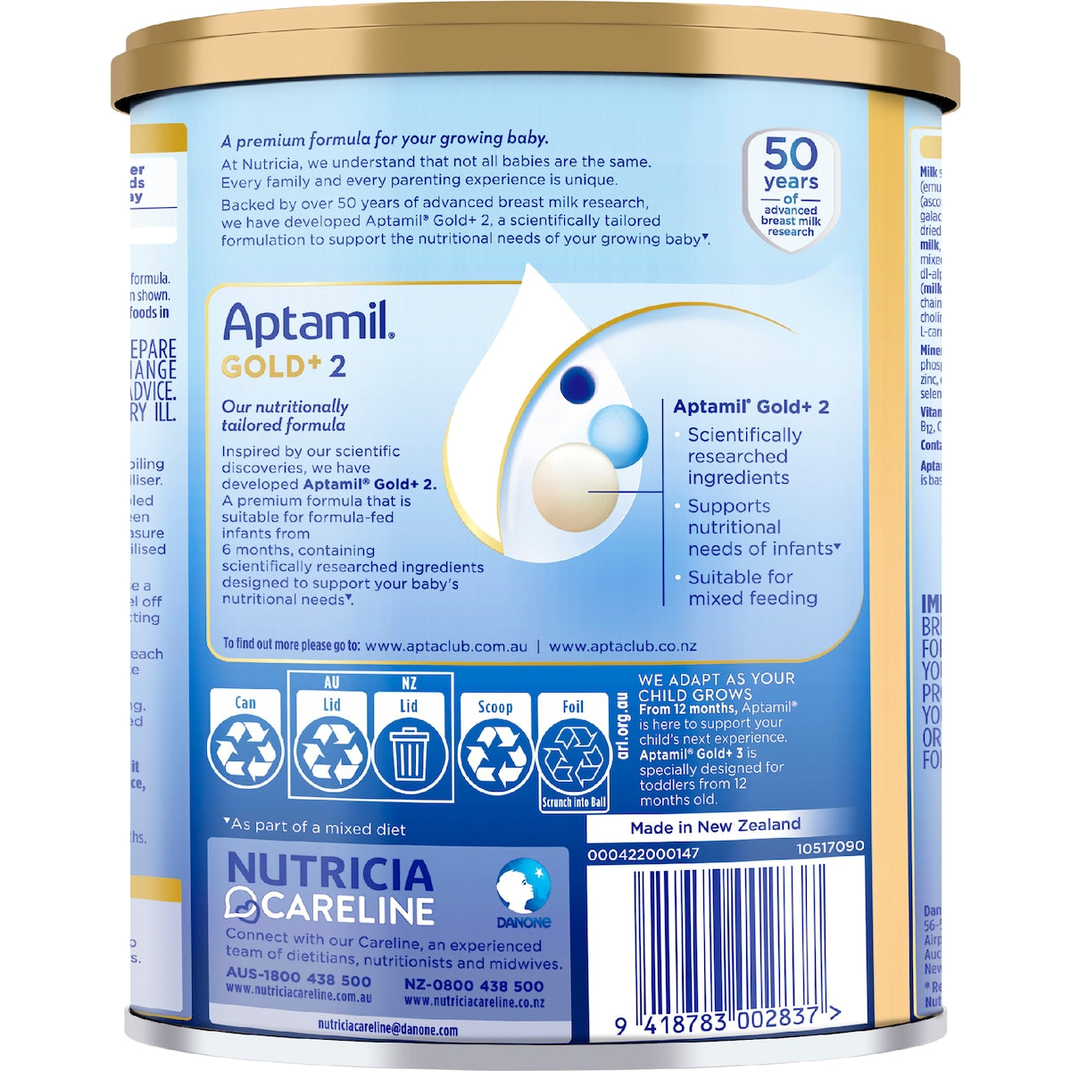 Aptamil Gold Stage 2 Follow On Baby Formula 6-12m 900g