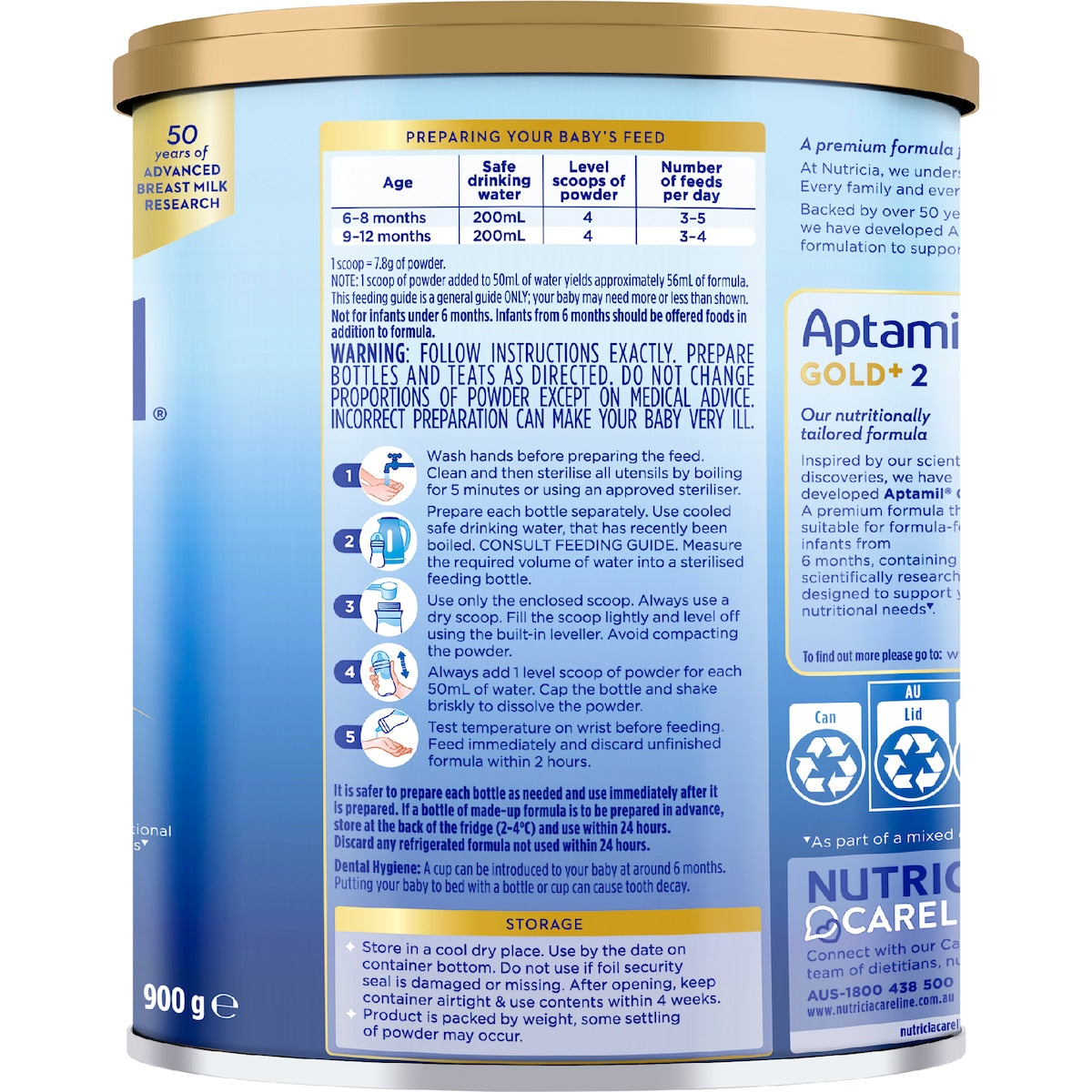 Aptamil Gold Stage 2 Follow On Baby Formula 6-12m 900g