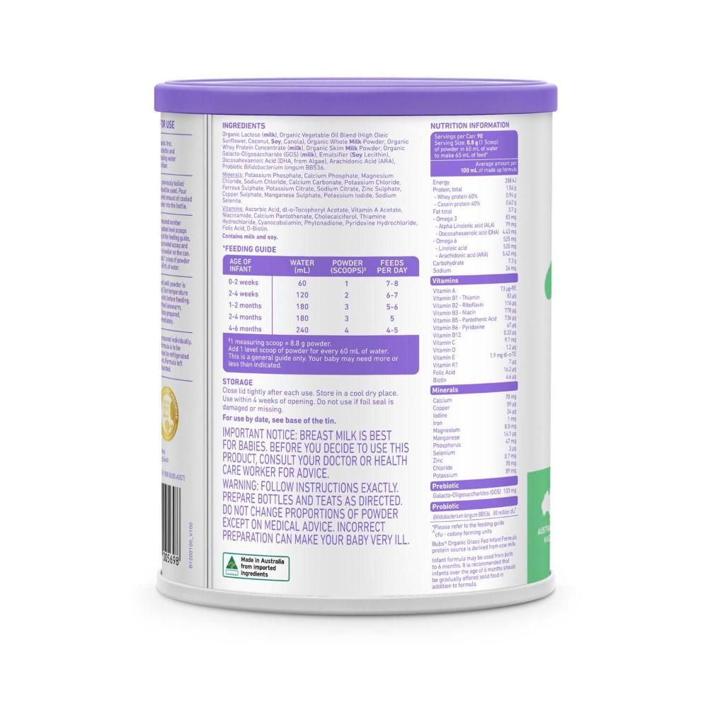Bubs Organic Grass Fed Formula Stage 1 - 800g