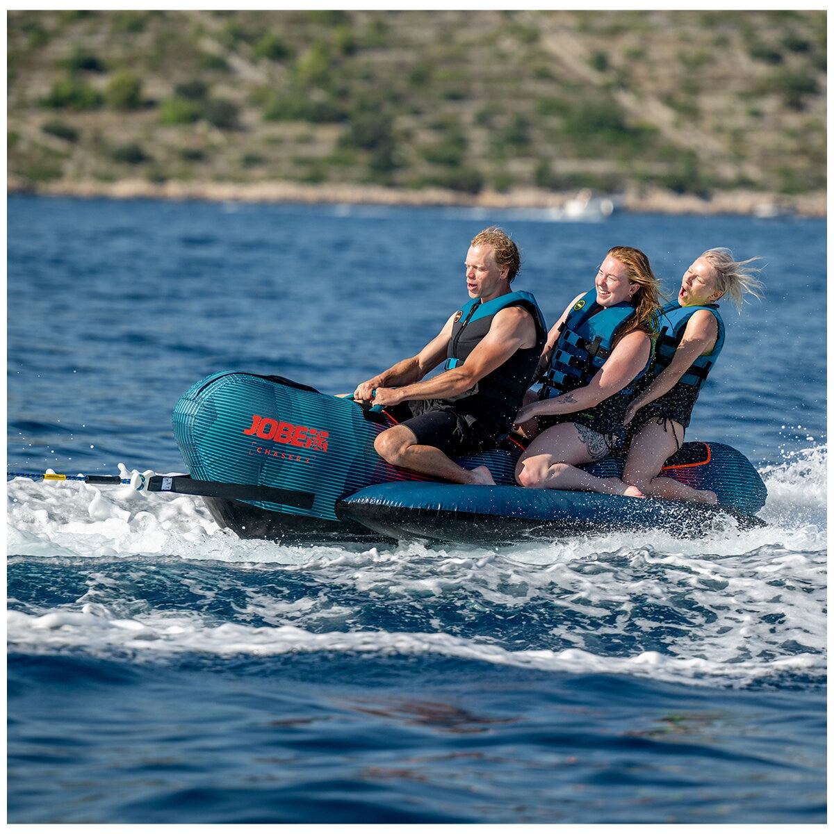 Jobe Chaser 3P Towable Tube 230324001 - 3 Person, Teal, Durable PVC/Nylon, Quick Connector