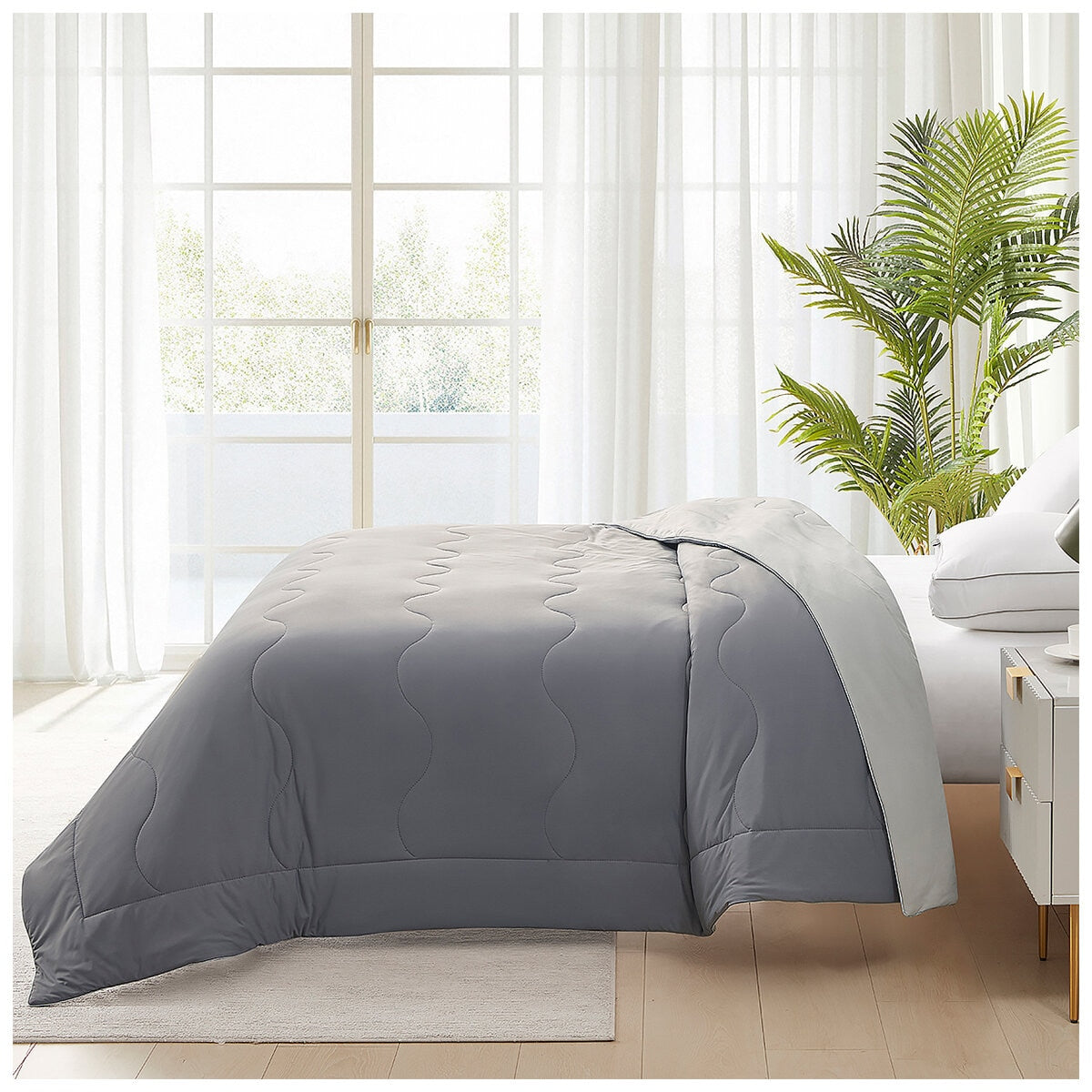 Hotel Grand EternaCool King Cooling Comforter, Grey, Lightweight, Machine Washable