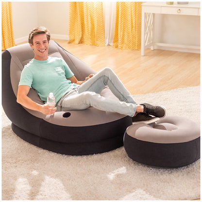 Intex Ultra Lounge Inflatable Chair with Ottoman Compact Grey/Black