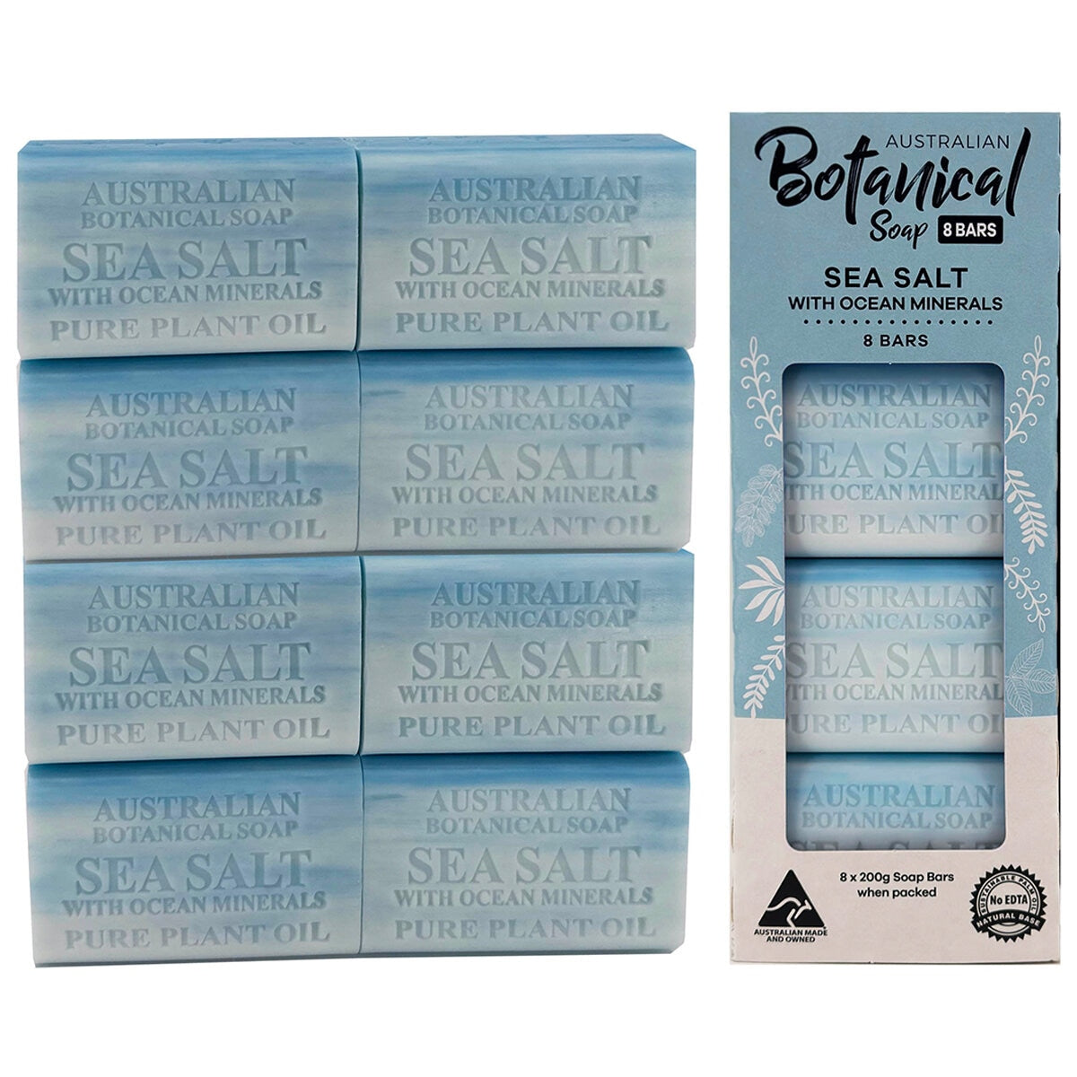 Australian Botanical Soap 8 Pack Sea Salt - Natural Ingredients, Shea Butter, Moisturizing, Long-Lasting Fragrance