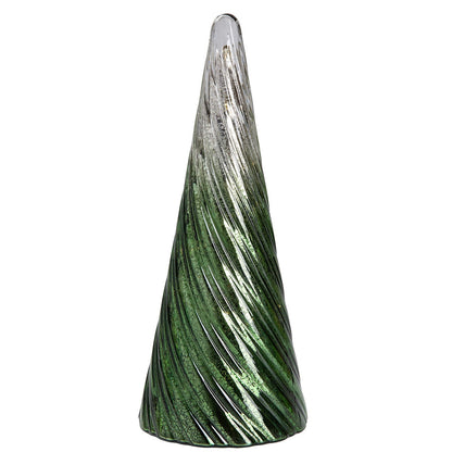 LED Glass Trees Green Set of 5 with Timer, Indoor Decor, Includes Batteries