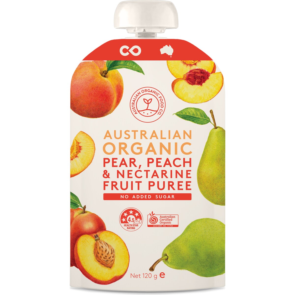 Australian Organic Food Co Fruit Puree Pear Peach Nectarine 120g