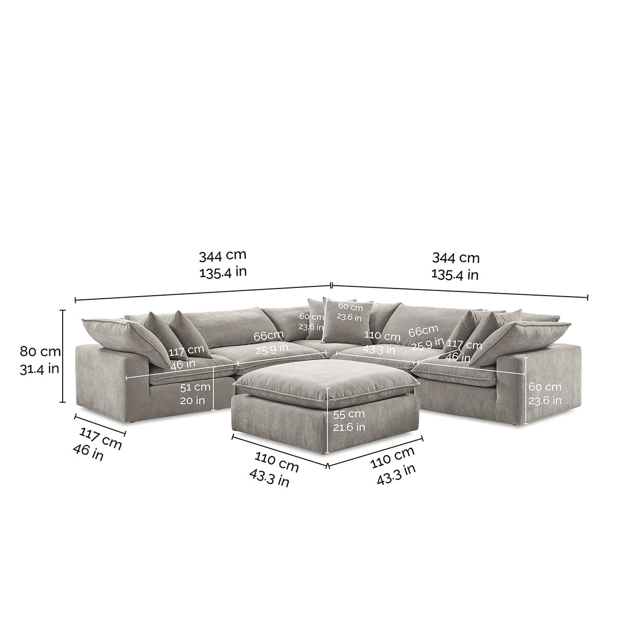 Aiden & Ivy 6 Piece Modular Sectional AI.F006C - Reversible Cushions, RDS Feather Foam
