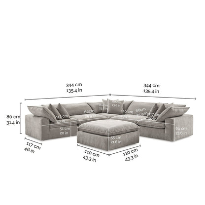 Aiden & Ivy 6 Piece Modular Sectional AI.F006C - Reversible Cushions, RDS Feather Foam