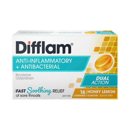 Difflam Honey & Lemon Flavour Regular Lozenges - 16 pack