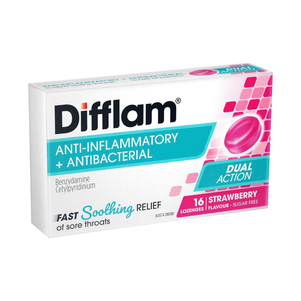 Difflam Strawberry Flavour Regular Lozenges - 16 pack
