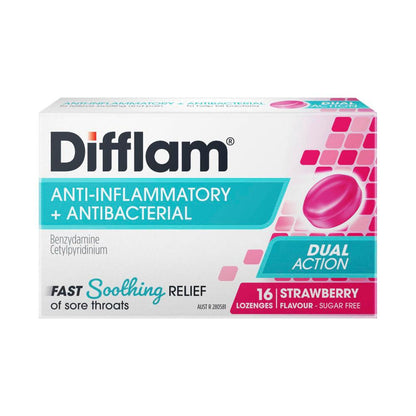 Difflam Strawberry Flavour Regular Lozenges - 16 pack