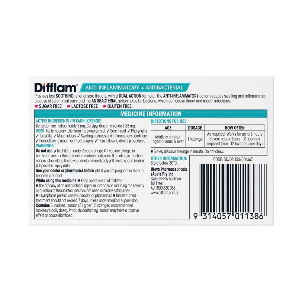 Difflam Strawberry Flavour Regular Lozenges - 16 pack
