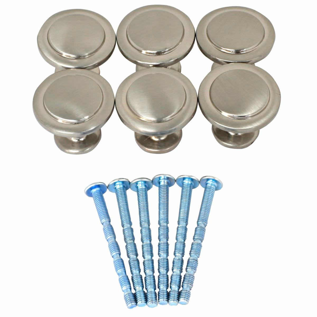 Ikonic Brushed Nickel Cupboard Knob Set - 6 Piece - Metal - Easy Install