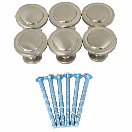 Ikonic Brushed Nickel Cupboard Knob Set - 6 Piece - Metal - Easy Install