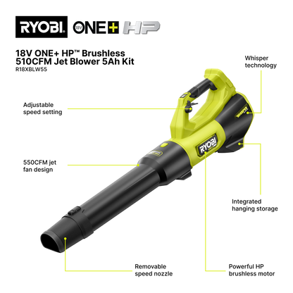 Ryobi ONE+ HP Jet Blower Kit - 510CFM - 5.0Ah