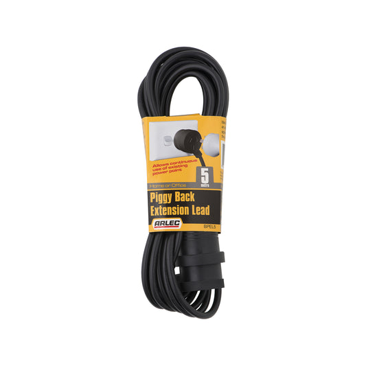 Arlec Black Piggy Back Extension Lead 5m