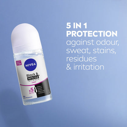 Nivea Black & White Clear Roll On Antiperspirant Deodorant 50ml