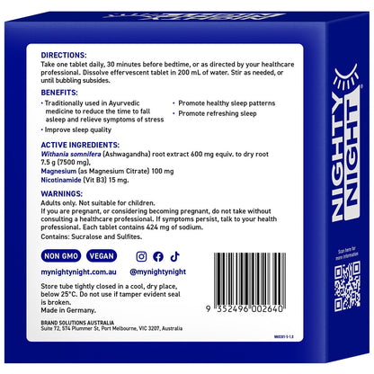 Nighty Night Sleep Effervescent Ashwagandha Magnesium 4 x 14 Tablets