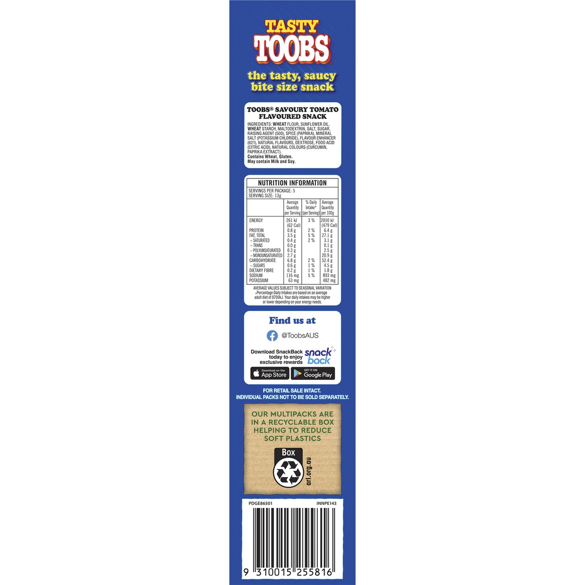 Tasty Toobs Multipack 5 Pack