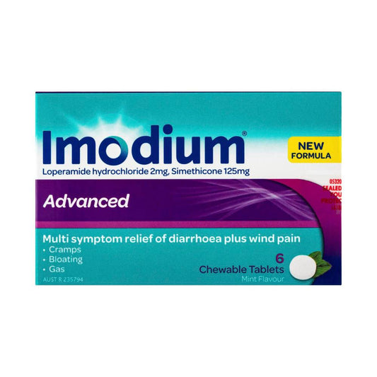 Imodium Advanced Diarrhoea Plus Wind Pain Relief Chewable Tablets - 6 pack