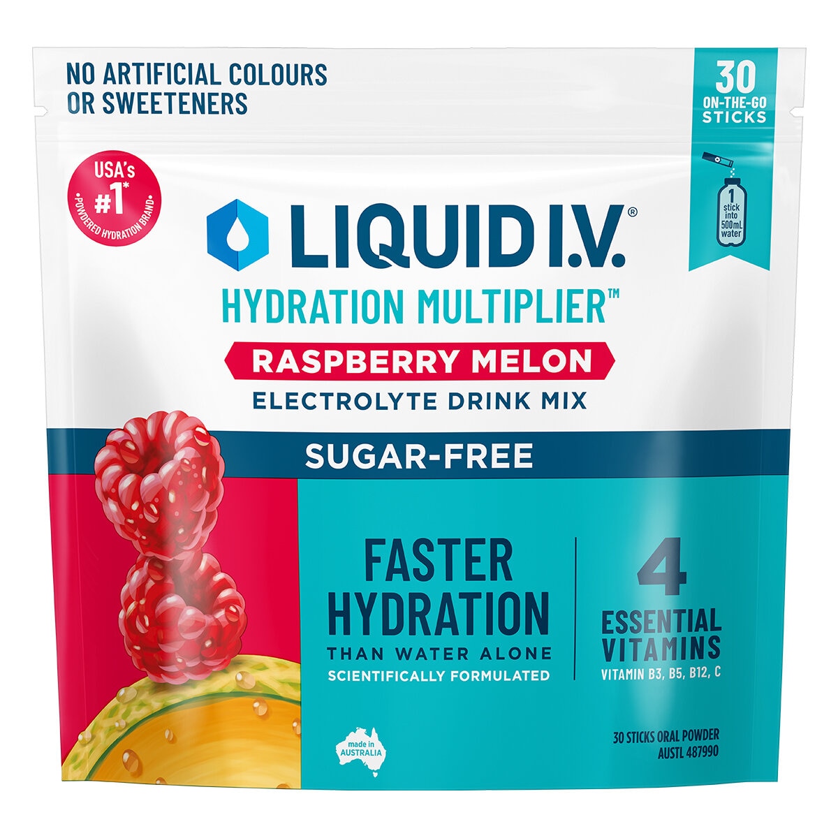 Liquid I.v. Hydration Multiplier Sugar Free Raspberry Melon 30 Sachets