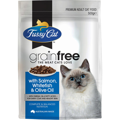 Fussy Cat Grain Free Adult Dry Cat Food Salmon Whitefish & Olive Oil 500g