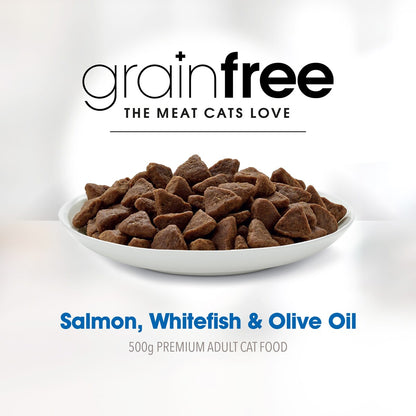 Fussy Cat Grain Free Adult Dry Cat Food Salmon Whitefish & Olive Oil 500g