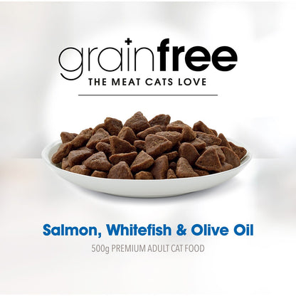 Fussy Cat Grain Free Adult Dry Cat Food Salmon Whitefish & Olive Oil 500g