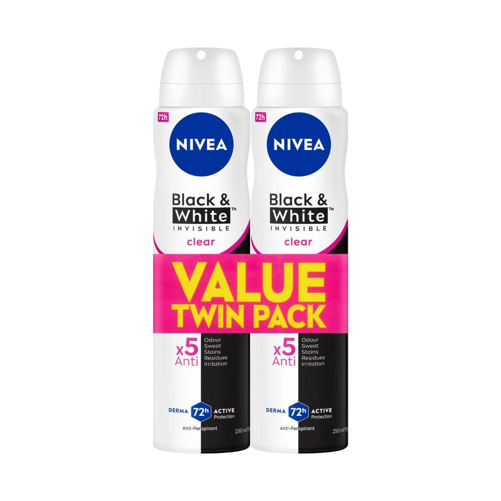 Nivea Black And White Twin Pack Aerosol Deodorant - 500mL