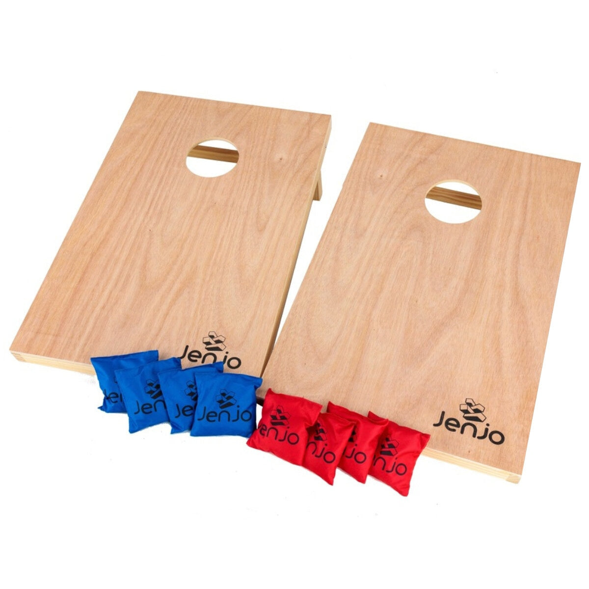 Jenjo Cornhole Standard Set Outdoor Game Boards with 8 Bean Bags Natural