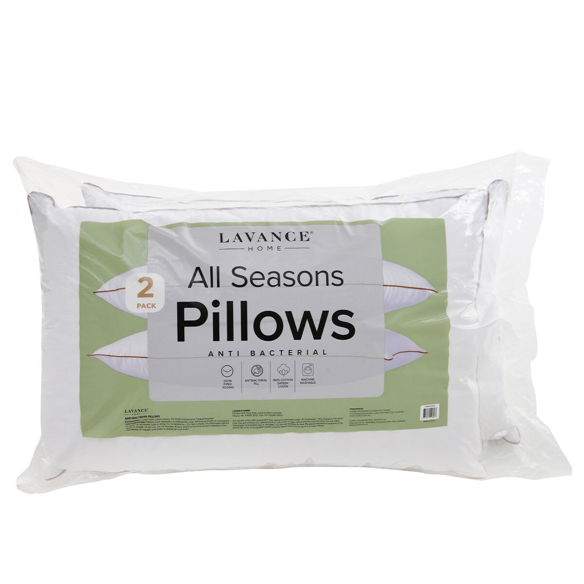 Lavance Antibacterial Pillow All-Season White/Copper Gold 2 Pack
