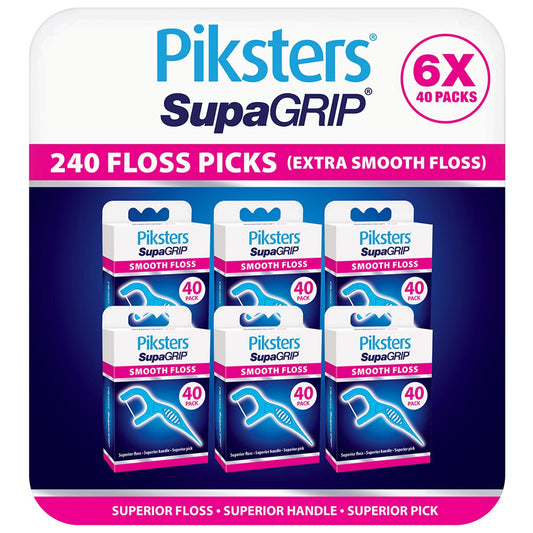 Piksters Supa Grip Floss Picks Smooth Portable 6 x 40 Pack