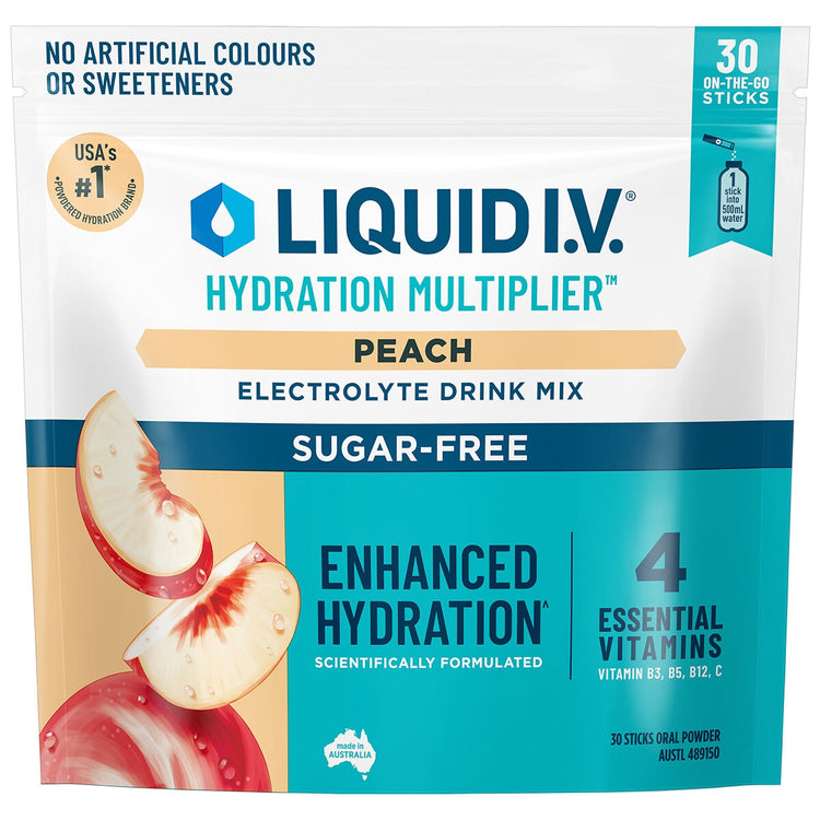 Liquid I.v. Electrolyte Drink Mix Sugar Free Peach 30 Sticks Fresh