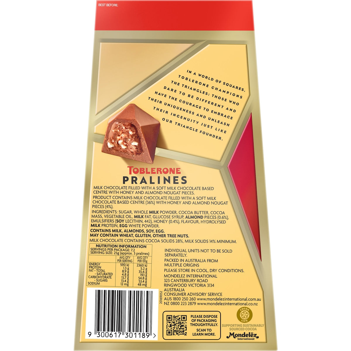 Toblerone Pralines Milk Chocolate Gift Box 180g