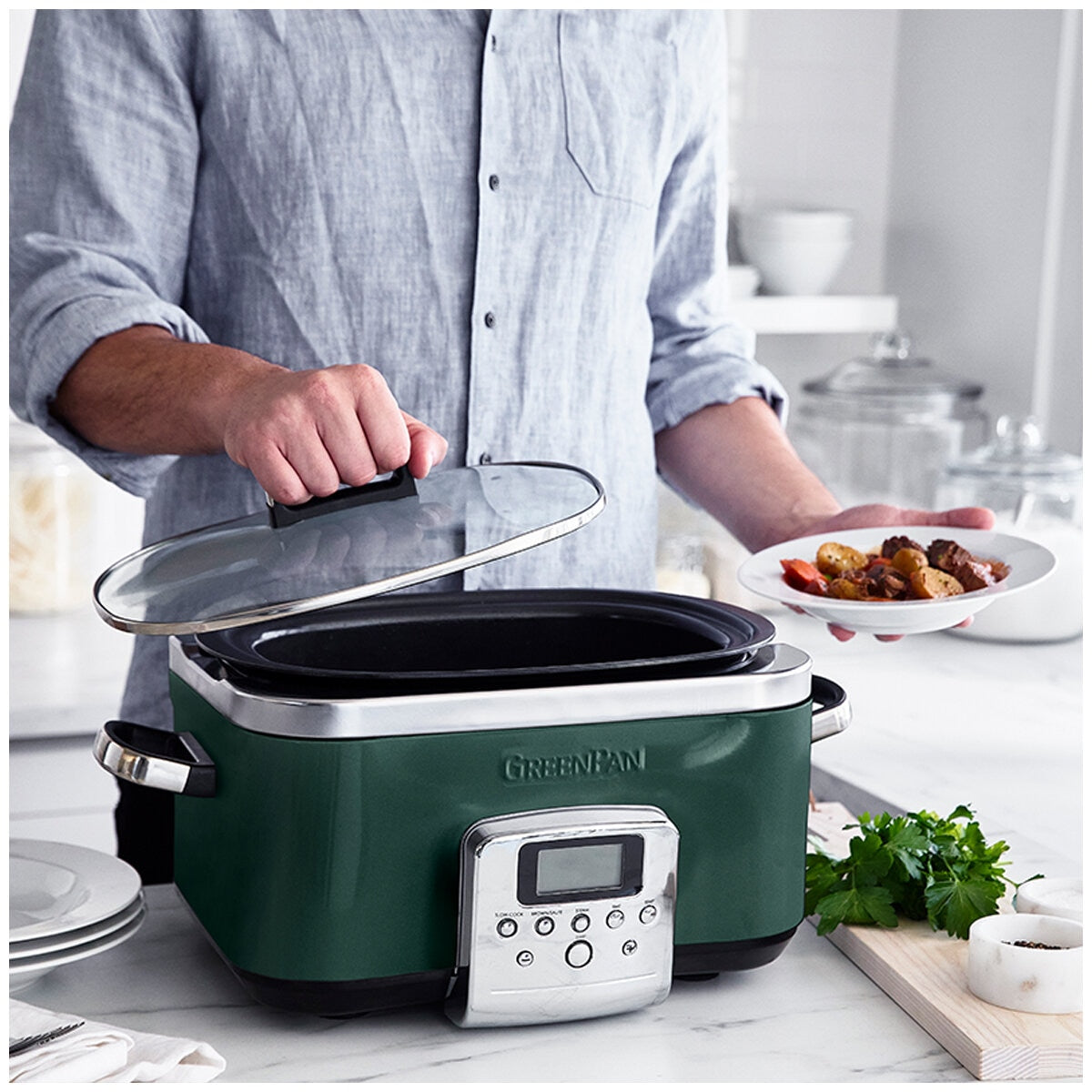Greenpan Slow Cooker CC009380-001 Pine Green Pfas-Free 6L