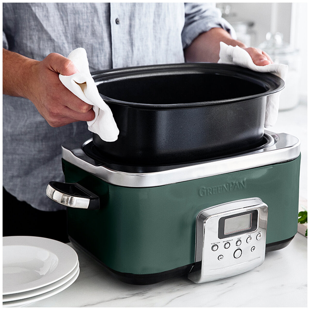 Greenpan Slow Cooker CC009380-001 Pine Green Pfas-Free 6L