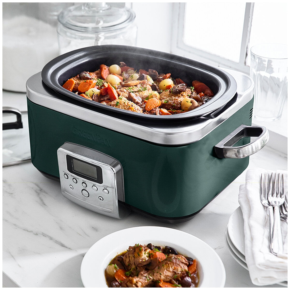 Greenpan Slow Cooker CC009380-001 Pine Green Pfas-Free 6L