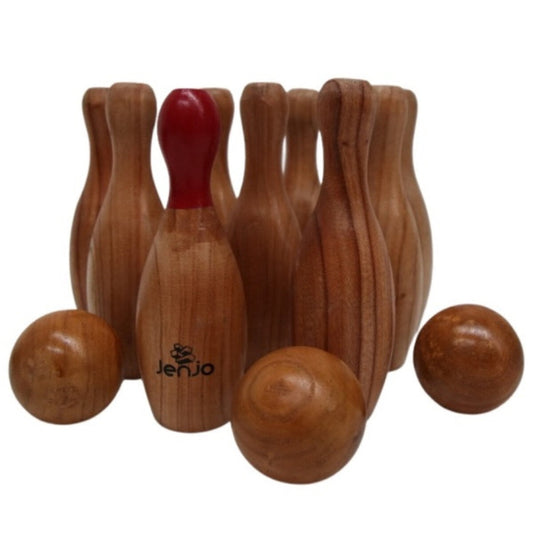 Jenjo Wooden Skittles Game Set with Carry Bag Natural Hardwood