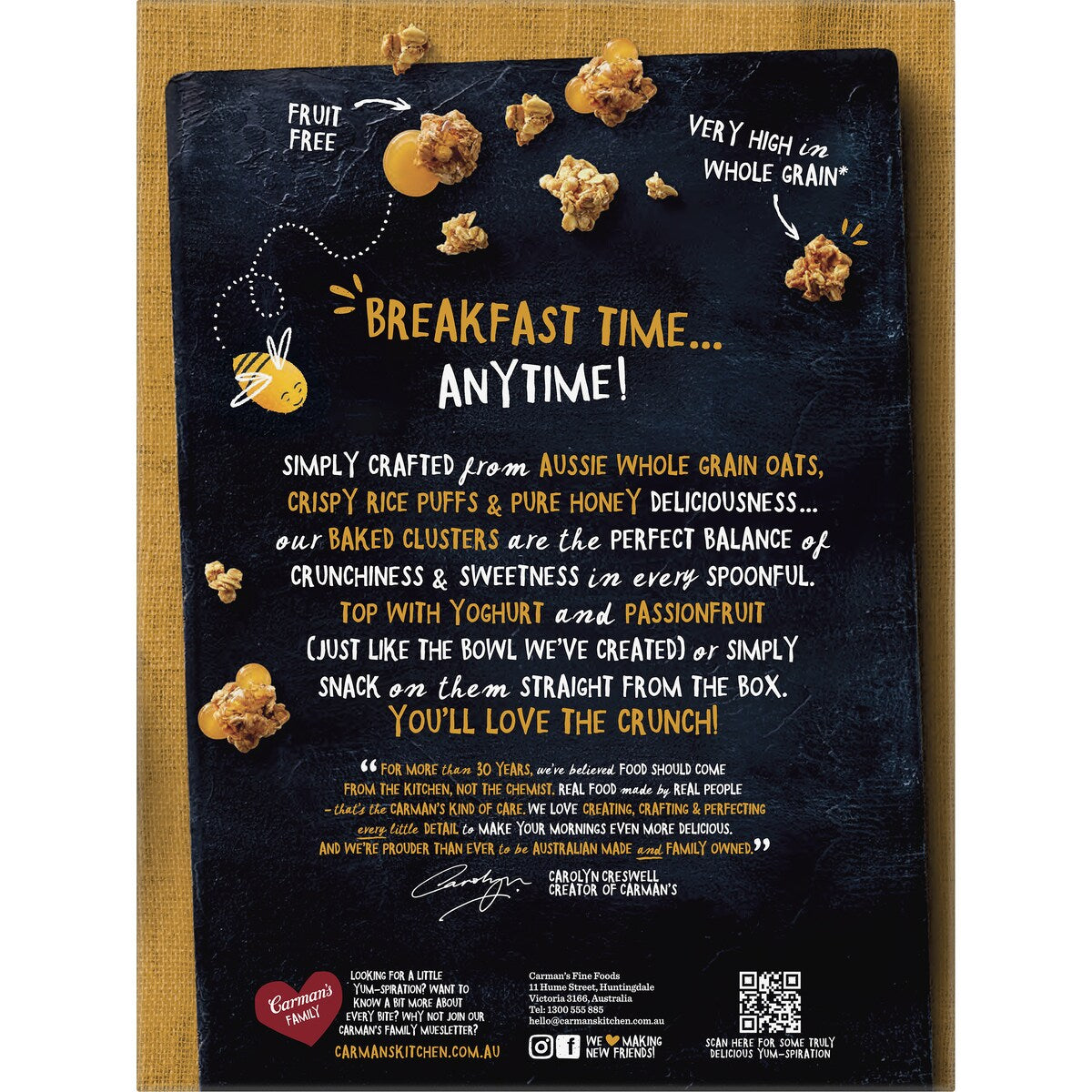 Carmans Clusters Aussie Oat Honey Crunch 450g