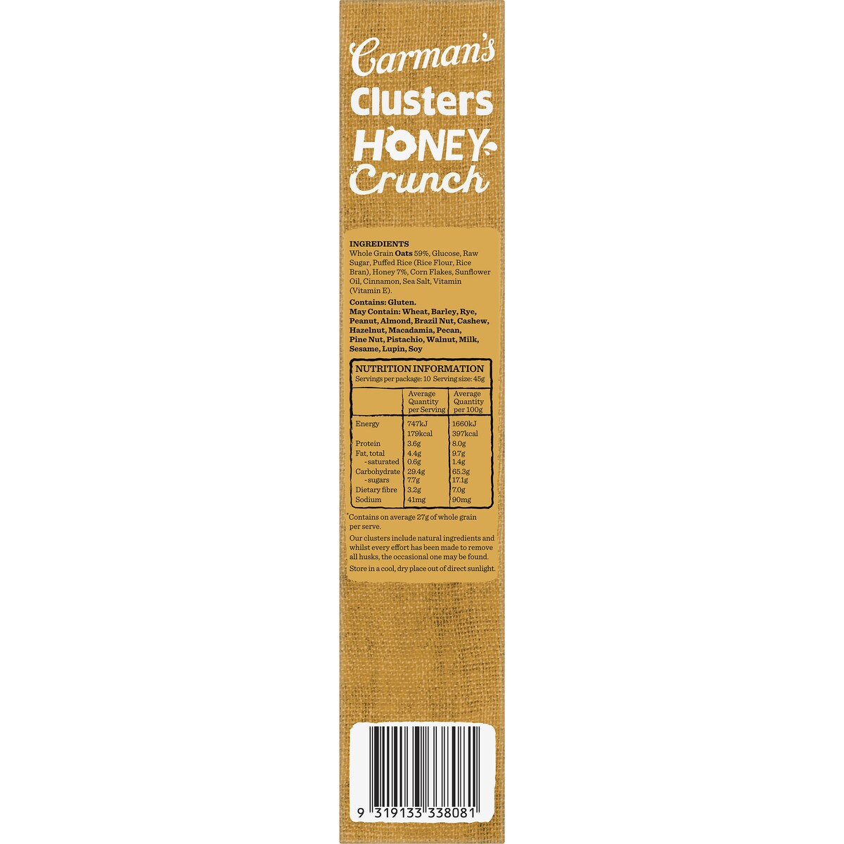Carmans Clusters Aussie Oat Honey Crunch 450g