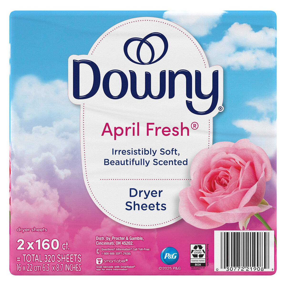 Downy April Fresh Fabric Softener Dryer Sheets 2 x 160 Pack