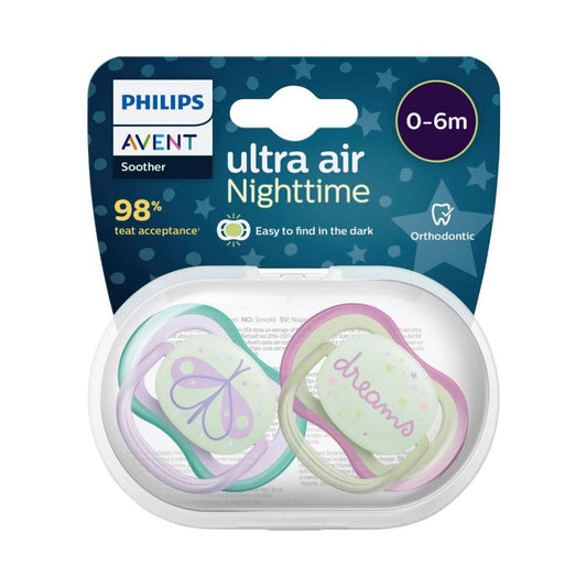Avent Air Nighttime Mix 0-6 Months Soother - 2 pack