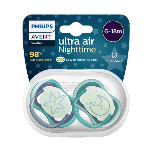 Avent Soother Air Nighttime Mix Bpa Free 6-18 Months - 2 pack