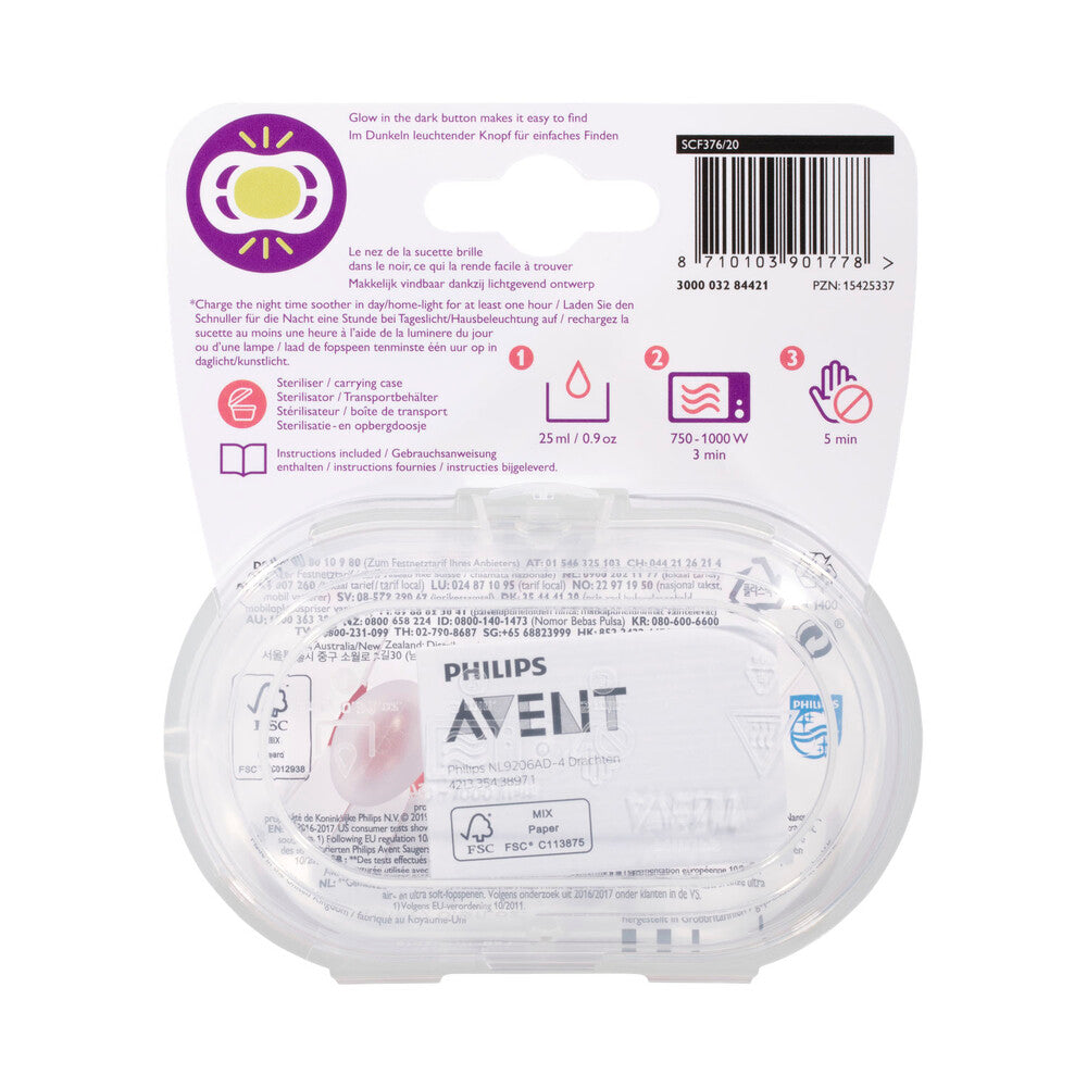 Avent Soother Air Nighttime Mix Bpa Free 6-18 Months - 2 pack