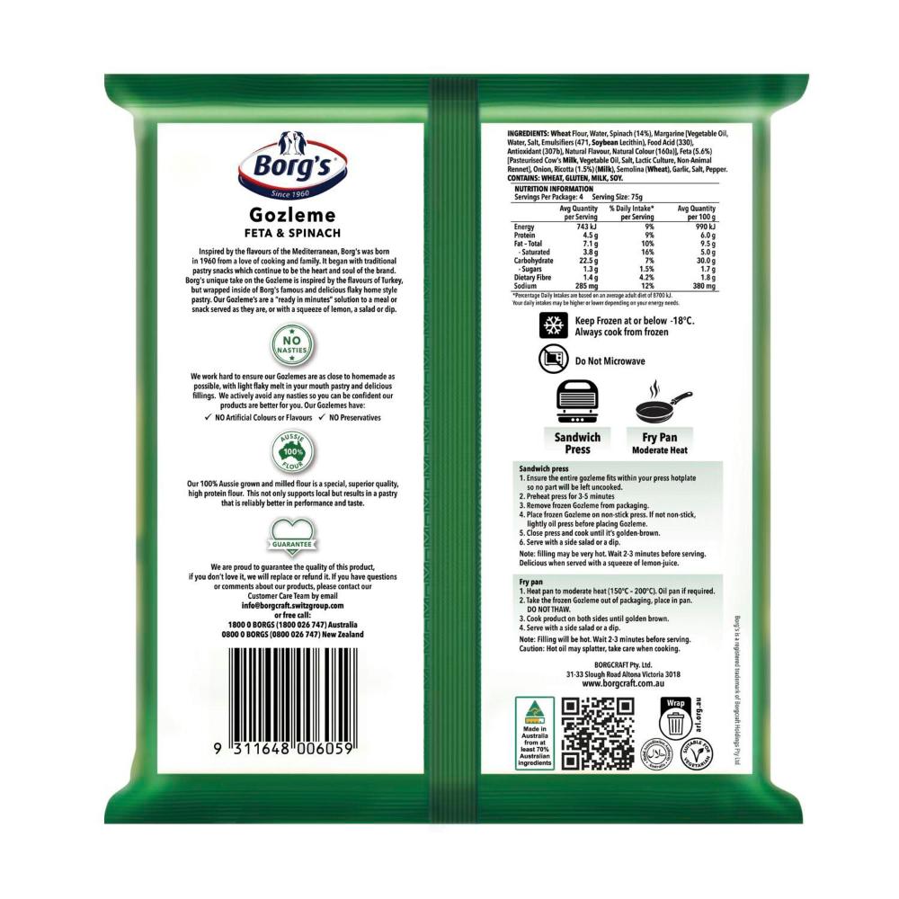 Borg's Feta & Spinach Gozleme - 300g