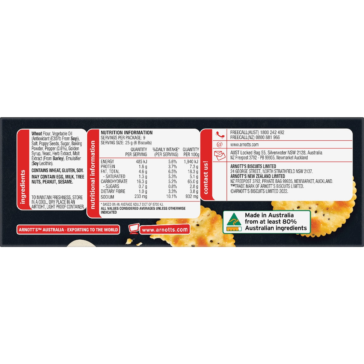 Arnotts Jatz Cracked Pepper Crackers 225g
