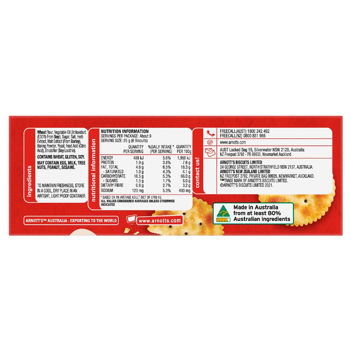 Arnott's Jatz Original Crackers Biscuits 225g