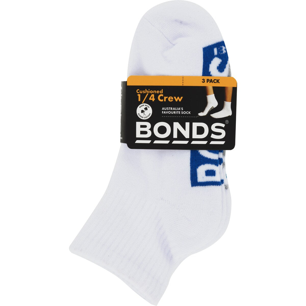 Bonds Kids Socks Sport 1/4 Size 2-8 Assorted 3 Pack