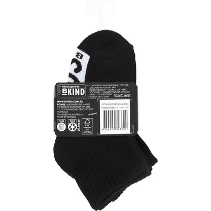 Bonds Kids Socks Sport 1/4 Size 2-8 Assorted 3 Pack