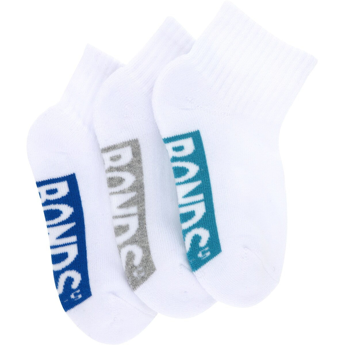 Bonds Kids Socks Sport 1/4 Size 2-8 Assorted 3 Pack