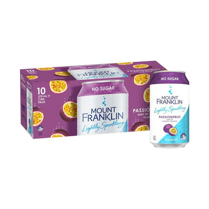 Mount Franklin Lightly Sparkling Water Passionfruit Multipack Cans 375ml - 10 Pack